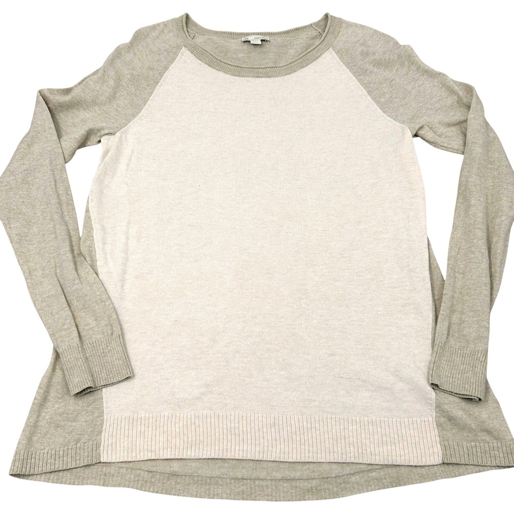 Gap Sweater Womens Small Pink Tan Cotton Colorblock Raglan Crew Neck Casual